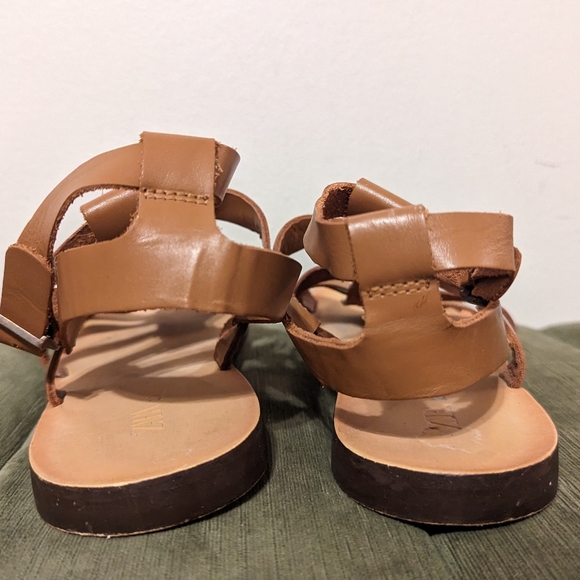 Zara Genuine Tan leather Gladiator Strappy Sandals size 8 - Picture 6 of 12